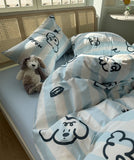 Xpoko  -  Fashion cute cartoon dog blue stripes bedding set kid teen,twin full queen cotton home textile bed sheet pillow case quilt cover