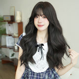 Xpoko Costume Wig Synthetic Body Wavy Cool Silvery  Wig For Women Daily Use High Density Layered Hair Wigs With Fluffy Bangs