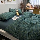 Xpoko  -  Classic vintage blue green geometric plaid bedding set,cotton twin full queen King home textile bed sheet pillowcase quilt cover