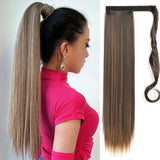 Xpoko Clip in Ponytail Extension Wrap Around Long Straight Ponytail Natural Soft Synthetic Hairpiece for Women