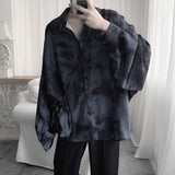 Xpoko Tie dye loose shirt men long sleeved early autumn Korean version student ins men shirt dark abstinence inch shirt men shirts y2k