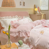 Xpoko - Comfortable and Soft Sweet Style Satin Bedding Set 4 Pcs