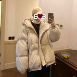 Xpoko New original winter 2024 thickened hooded bread coat and cotton coat for men ins couple Korean version loose cotton coat for men