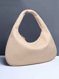 Xpoko Geometric Solid Color Split-Joint Woven Zipper Bags Handbags