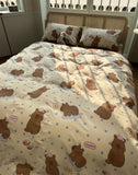 Xpoko  -  Cute cartoon bear star bedding set teen,twin full queen king brown coffee cotton home textile bed sheet pillow case quilt cover