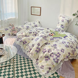 Xpoko  -  Floral Style 100% Cotton Printed Soft Bedding Set Duvet Cover Bedclothes Bedspread Pillowcase Flat Sheets Comforter Set for Girl