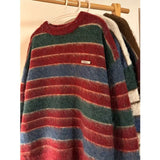 Xpoko Autumn men and women sweaters striped Korean style retro loose sweaters, long-sleeved pullover sweaters trendy brands y2k top