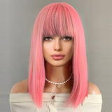 Xpoko Pink Wig with Bangs, Lolita Pink Long Straight Wigs, Heat Resistant Synthetic Colorful Wigs for Cosplay Daily Party Halloween