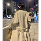 Xpoko Men Winter Outfit Men's Lamb wool Patchwork Woolen Overcoat Men High-end Stand Collar Casual Loose Korean Style Winter New Elegant Trench Coat