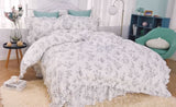 Xpoko  -  Elegant flower ruffle bedding set,twin full queen king fresh pastoral floral cotton bedclothes bed dress pillow case quilt cover