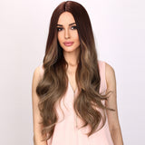 Xpoko Glamorous Long Curls: 30-Inch Synthetic Brown Ombre Wavy Curly Hair, a Stylish Choice for Everyday Wear for Women.