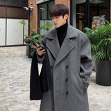 Xpoko Men Winter Outfit Winter High Quality Woolen Trench Coats Men Korean Style Luxury Male Casual Trenchcoat Men's Streetwear Gray/Khaki/Black