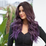 Xpoko Long Wavy Ombre Brown Purple Synthetic Wigs For Women Heat Resistant Natural Middle Part Cosplay Party Lolita Hair Wigs