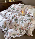 Xpoko -  Romantic fairyfair ruffle flower rose bedding set,full queen king rustic cotton home textile bed sheet pillow case quilt cover