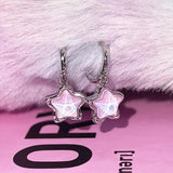 Xpoko Gifts Y2K Style Colorful Pentagram Hoop Earrings for Women Sweet Fantasy Pink Crystal Star Ear Buckle Fashion Jewelry Accessories Gift