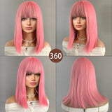 Xpoko Pink Wig with Bangs, Lolita Pink Long Straight Wigs, Heat Resistant Synthetic Colorful Wigs for Cosplay Daily Party Halloween