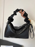 Xpoko Pleated Solid Color Zipper Handbags