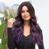 Xpoko Long Wavy Ombre Brown Purple Synthetic Wigs For Women Heat Resistant Natural Middle Part Cosplay Party Lolita Hair Wigs