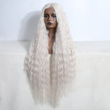 Xpoko Synthetic Cosplay Lace Wigs For Black Women Long Curly Hair 42 Inch Cosplay White Grey Ombre Lace Front Wig Synthetic Lace Wig