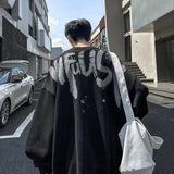 Xpoko Suede ins American heavyweight sweatshirt men spring and autumn loose coat round neck trendy brand long sleeve large size y2k