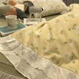 Xpoko  -  Fairyfair lace green yellow floral bedding set,cute sweet flower cotton full queen home textile bed skirt pillowcase duvet cover