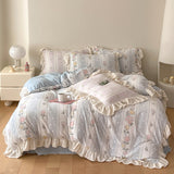 Xpoko New Winter Rose Velvet Bedding Set Romantic Lace Ruffles Comforter Sets Fluffy Milk Velvet Duvet Cover Set Eldense Bed Sheet