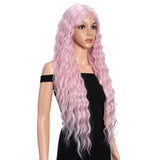 Xpoko Synthetic Lace Front Wig Baby Hair Wig Long Wavy 30 " Hair Lace Wig For Women Lace Front Wig Ombre Blonde Pink Wig Cosplay Wig