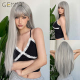 Xpoko Synthetic White Cosplay Wig Long Straight Blonde Wigs with Bangs Party Lolita Hair Wig for Women Heat Resistant Halloween Hair