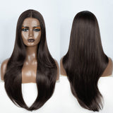 Xpoko Synthetic Lace Front Wig 28" Straight Ombre Chocolate Brown lace Wig Cosplay part Wig  For Women Lace Wig synthetic Lace Wig