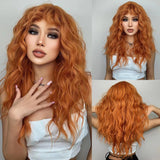 Xpoko Platinum Beige Long Wavy Blonde Cosplay Synthetic Wigs for Women Daily Lolita Natural Fake Hairs Wig With Bangs Heat Resistant