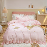 Xpoko - Comfortable and Soft Sweet Style Satin Bedding Set 4 Pcs