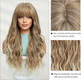 Xpoko Blonde Wig Body Wave Wavy Synthetic Wig with Bangs Natural Looking Wig Long Layered Wigs for Woman 26 inches Cosplay Party for Daily Use