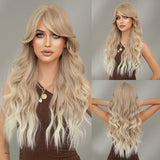 Xpoko Synthetic Long Loose Wavy Light Brown Wig for Women Daily Party Highlight Blonde Looking Wavy Wigs Middle Part Wig