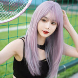 Xpoko Women Blond Wig Synthetic Straight Wig with Bangs Highlight Layered Wigs for Female Daily Heat Resistant Natural Hair