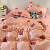 Xpoko INS Cream Style Bedding Set Duvet Cover Soft Queen Full Twin Size Floral Flat Bed Sheet Girls Pastoral Quilt Cover Pillowcase