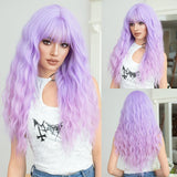 Xpoko Costume Wigs Long Wavy Purple Body Wigs with Dark Roots High Density Synthetic Heat Resistant Wig for Light Colored End