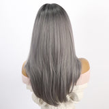 Xpoko High Quality Natural Gray Lolita Wig Long Straight Hair Synthetic Cos Wig Women's Daily Party Straight Hair Wig