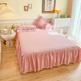 Xpoko Egyptina Cotton Bedding Set Luxury Pink Lace Ruffle Duvet Cover Bedspread Bed Skirt Pillowcases Korean Princess Home Textile