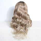 Xpoko Synthetic Long Lace Wig Ombre Honey Blonde Wavy Wig for Women 26 Inch Curly Natural Looking Heat Resistant Fiber for Daily