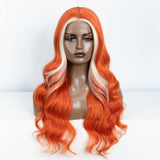 Xpoko Synthetic Lace Front Wigs For Women Highlight Orange Body Wave 26â€?Wig Ombre Blonde Ginger Lace Wig Synthetic Cosplay Wig