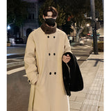 Xpoko Men Winter Outfit Men's Lamb wool Patchwork Woolen Overcoat Men High-end Stand Collar Casual Loose Korean Style Winter New Elegant Trench Coat