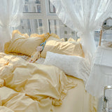 Xpoko Candy Color Ruffle Trim Bedsheet Set