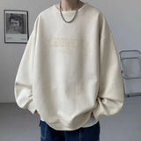 Xpoko New suede American retro round neck casual sweatshirt for men autumn and winter trendy teenagers loose and versatile clothes y2k