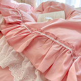 Xpoko Egyptina Cotton Bedding Set Luxury Pink Lace Ruffle Duvet Cover Bedspread Bed Skirt Pillowcases Korean Princess Home Textile