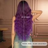 Xpoko Costume Wigs Long Wavy Purple Body Wigs with Dark Roots High Density Synthetic Heat Resistant Wig for Light Colored End