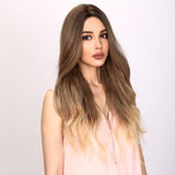 Xpoko Fashion Everyday: 26-Inch Deep Brown Gradient Wavy Curly Women's Synthetic Fiber Wig