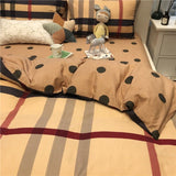 Xpoko 100%Cotton Bedding Set Luxury Brown Plaid Stripe Pattern Pillow Cover Sheet Quilt Cover Boys'/ girls' Bedroom Queen King Twin