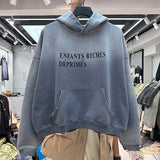 Xpoko Autumn and winter new trendy brand painter melancholy heavy industry washed gradient hooded sweatshirt for men harajuku Y2K TOP