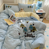 Xpoko  -  Washed Cotton Soft Bedding Set Cute Cartoon Duvet Cover Bedclothes Bedspread Pillowcases Flat Sheets Comforter Sets for Girls