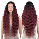 Xpoko Synthetic Lace Front Wig Baby Hair Wig Long Wavy 30 " Hair Lace Wig For Women Lace Front Wig Ombre Red  Wig Cosplay Wig